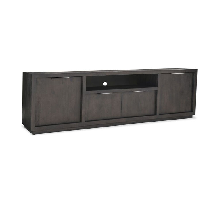 Jose 84 Inch Acacia Wood TV Entertainment Center Console, 4 Cabinets, Gray - Benzara
