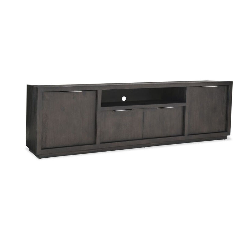 Jose 84 Inch Acacia Wood TV Entertainment Center Console, 4 Cabinets, Gray - Benzara