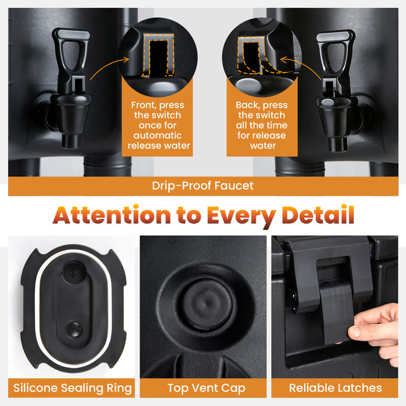 Portable Insulated Beverage Dispenser with Handles and Two Stage Faucet for Parties-Black image number 8
