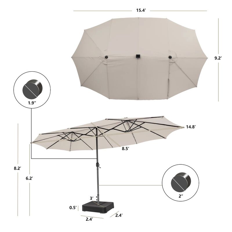 Mondawe 15 Feet Double-Sided Patio Umbrella with 48 LED Lights image number 8