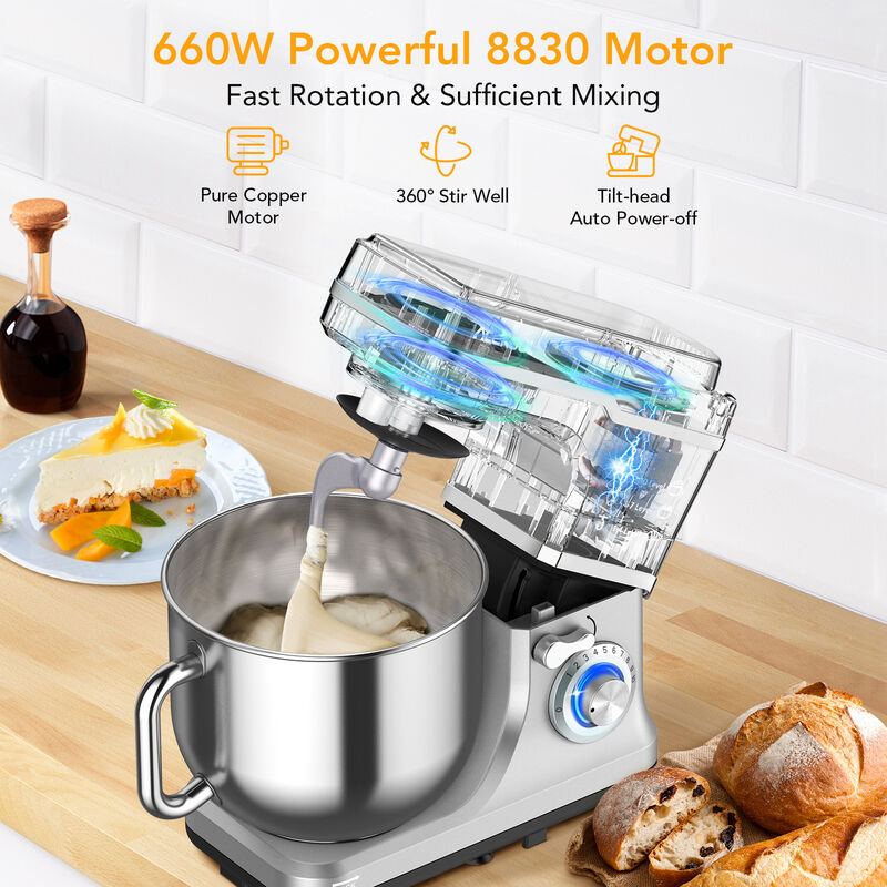 7.5QT Electric Stand Mixer,660W 10-Speed Kitchen Tilt-Head Food Mixer with Bowl for Bread Cake Salad image number 1