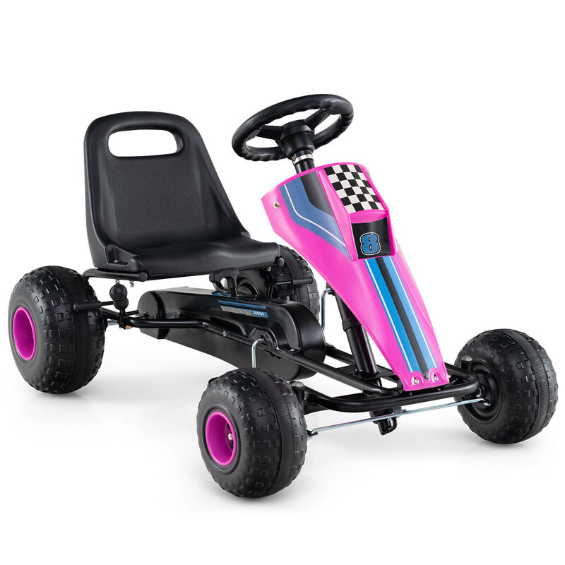 Kids 4 Wheel Pedal Go Kart with Steering Wheel and Safe Handbrake for Backyard image number 0
