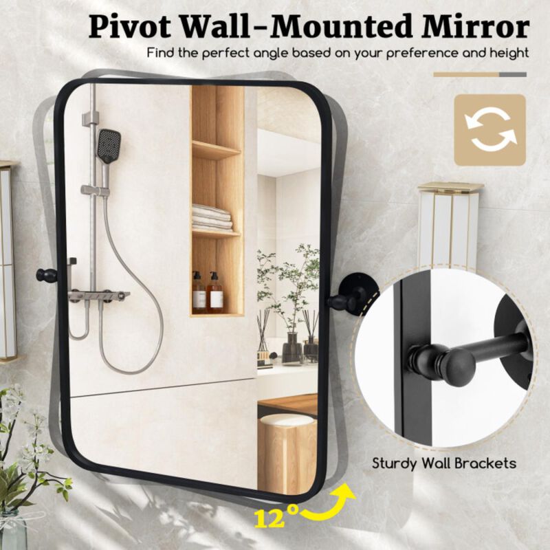 Hivvago Black Metal Framed Pivot Rectangle Wall-Mounted Mirror