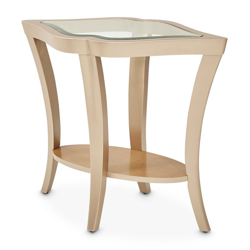 Michael Amini Malibu Crest End Table with Glass Top - Chardonnay