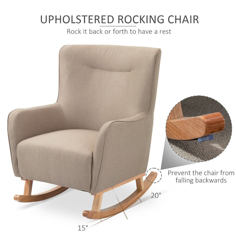 Modern Rocking Chair Sofa Armchair Modern Accent Chair with Thick Padding, Winged Back for Living Room, or Bedroom, Greige image number 4