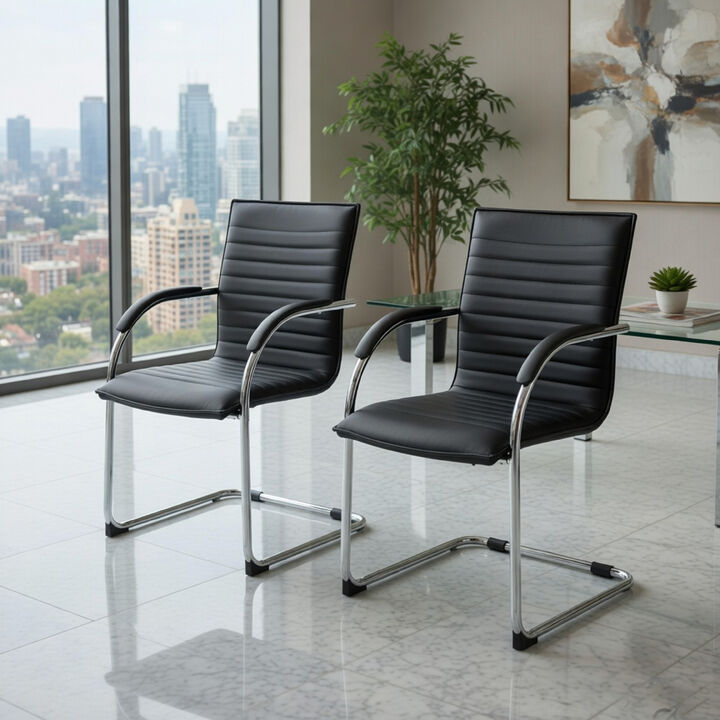 Neni Office Chair Set of 2, Foam Fill Vinyl, Chrome Cantilever