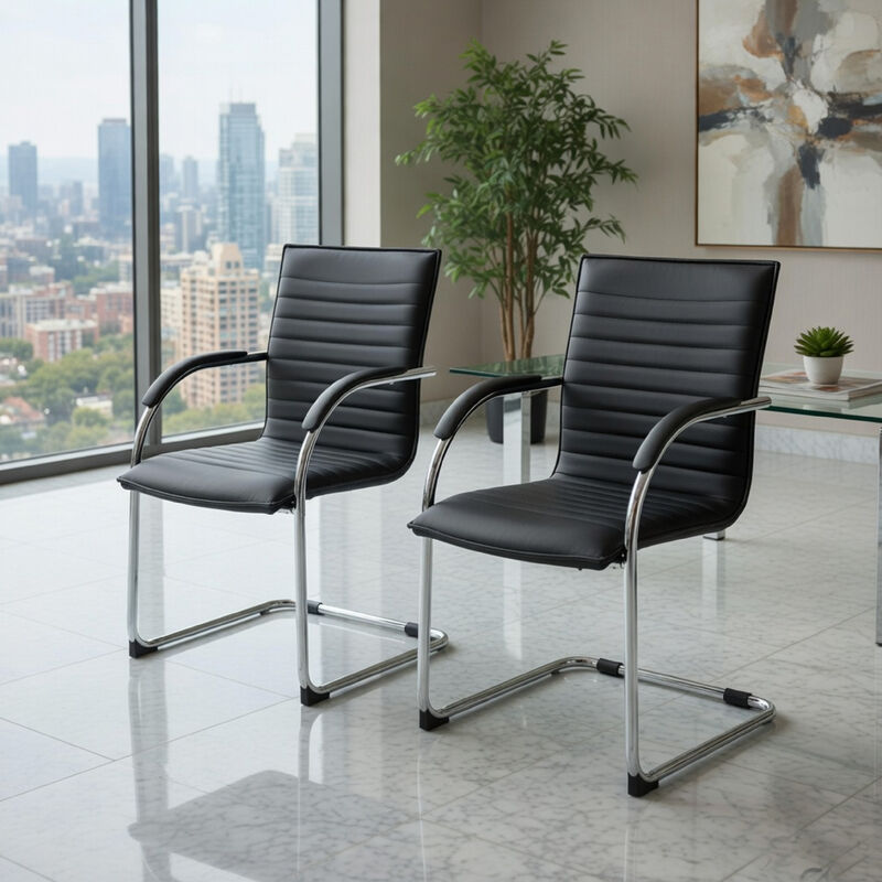 Neni Office Chair Set of 2, Foam Fill Vinyl, Chrome Cantilever image number 1
