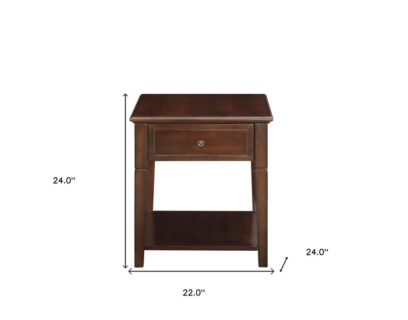 Compact Wood Rectangular End Table with Drawer and Shelf for Small Spaces