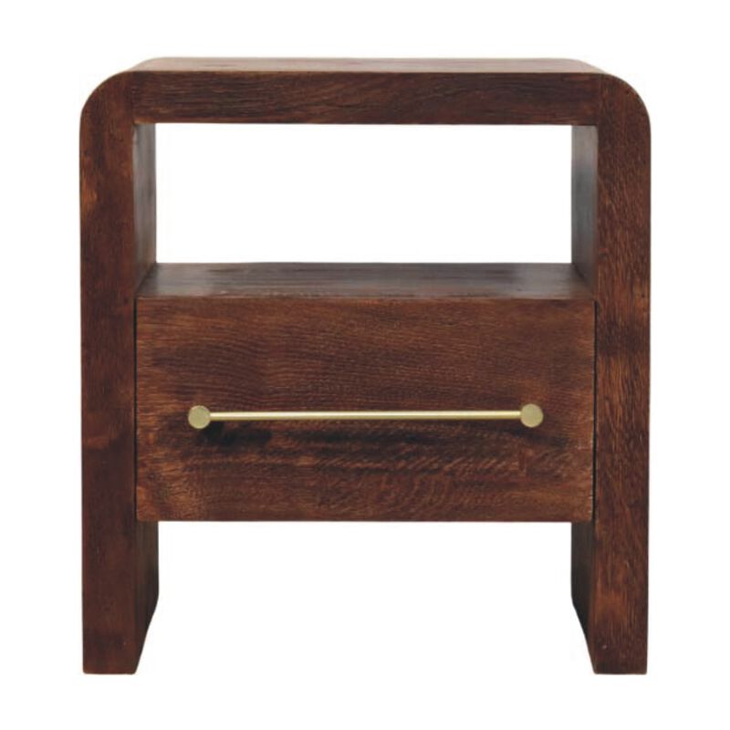 Artisan Furniture Solid Wood Tiger Oak Open Bedside with Brass Handle, 1 Drawer, Brown