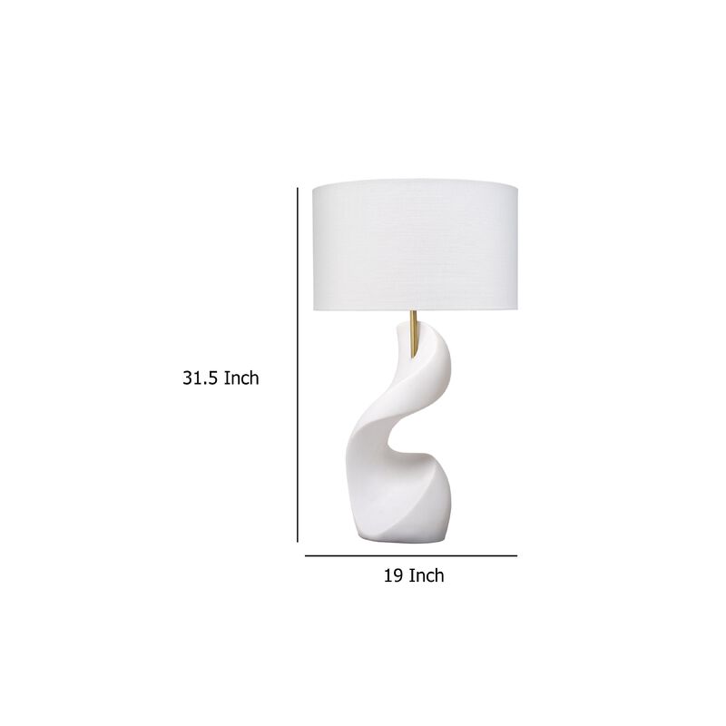 Koz Accent Table Lamp, Linen Shade, White Curved Sculpture 32 Inch