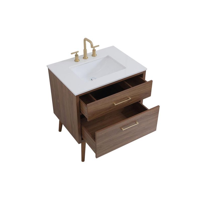 Elegant Kitchen and Bath 30 inch bathroom vanity in Walnut Brown