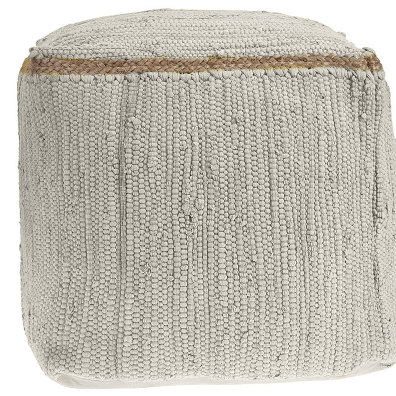 Hivvago 18 Inch Gray and Natural Cotton And Jute Cube Pouf Ottoman