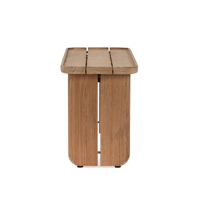 Eira Outdoor Coffee Table, Plank Top, Natural Brown Teak Wood 32 Inch - Benzara