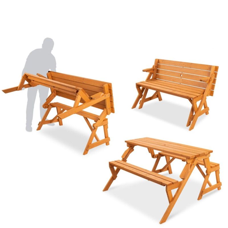 Hivvago Outdoor Interchangeable 2 in 1 Multi-Use Wooden Picnic Table Garden Bench Umbrella Hole