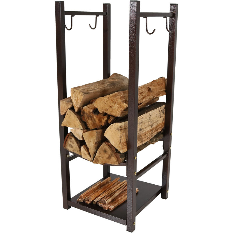 Sunnydaze 32 in Steel Firewood Log Rack with Tool Holders