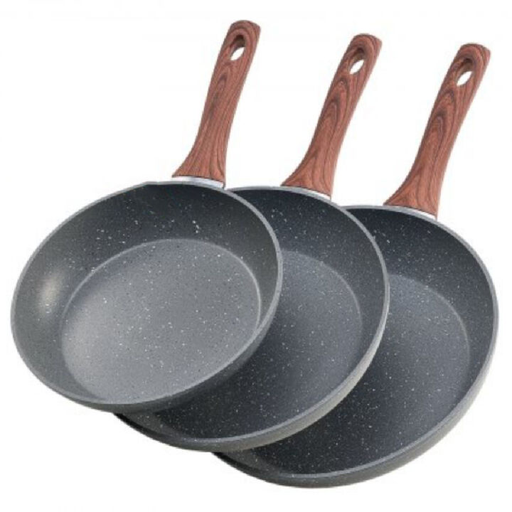 3 Piece Nonstick Frying Pan Set, Aluminum Skillets with Heat Resistant Handles-Grey