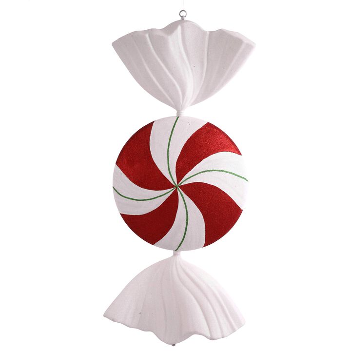 Vickerman 37" Red-White-Green Peppermint Swirl Glitter Candy Christmas Ornament - Large Peppermint Ornaments - Versatile - Seasonal Holiday Decoration