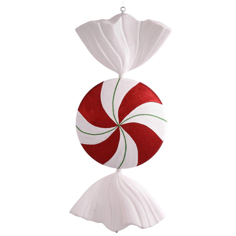 Vickerman 37" Red-White-Green Peppermint Swirl Glitter Candy Christmas Ornament - Large Peppermint Ornaments - Versatile - Seasonal Holiday Decoration image number 0