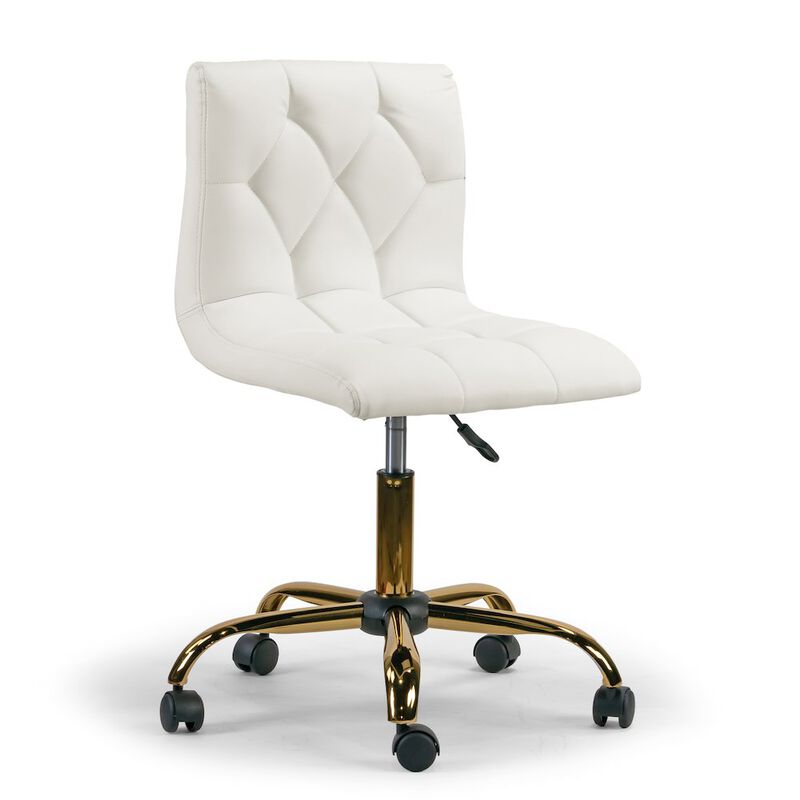 Glamour Home Upholstered Adjustable Height Swivel Office Chair Golden Frame Wheel Base