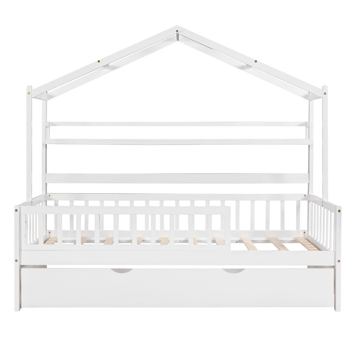 Merax Wooden House Bed with Twin Size Trundle