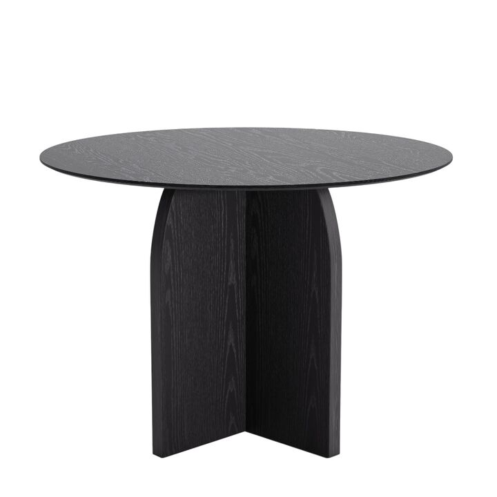 HomeRoots 42" Black Solid Wood Pedestal Base Round Top Dining Table