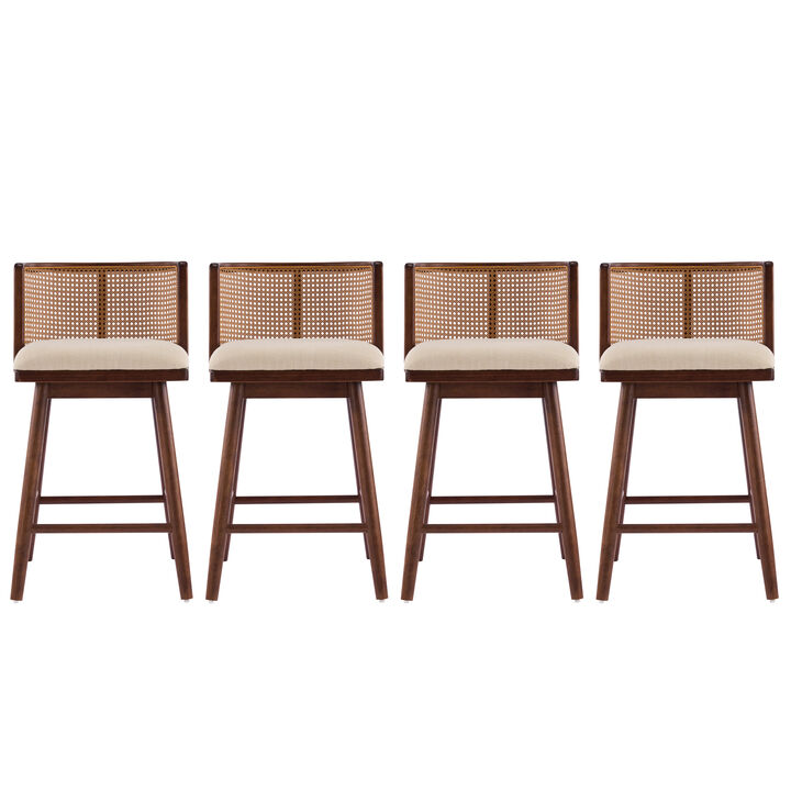 Christopher Knight Home Lyric Modern Woven Rattan Rubberwood Upholstered Counter Stools with Rattan Curved Backrest (Set of 4)