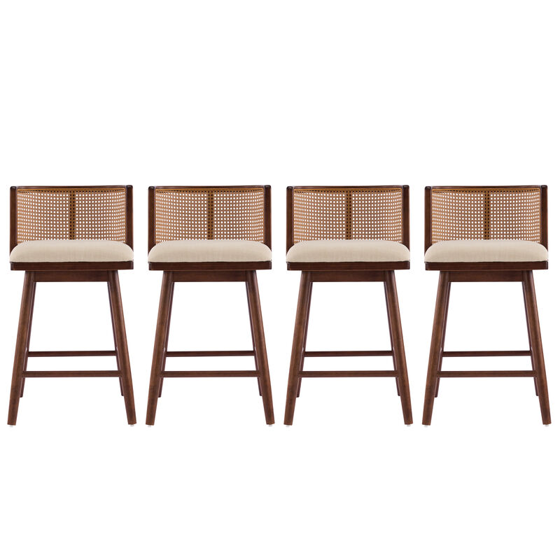 Christopher Knight Home Lyric Modern Woven Rattan Rubberwood Upholstered Counter Stools with Rattan Curved Backrest (Set of 4) image number 0