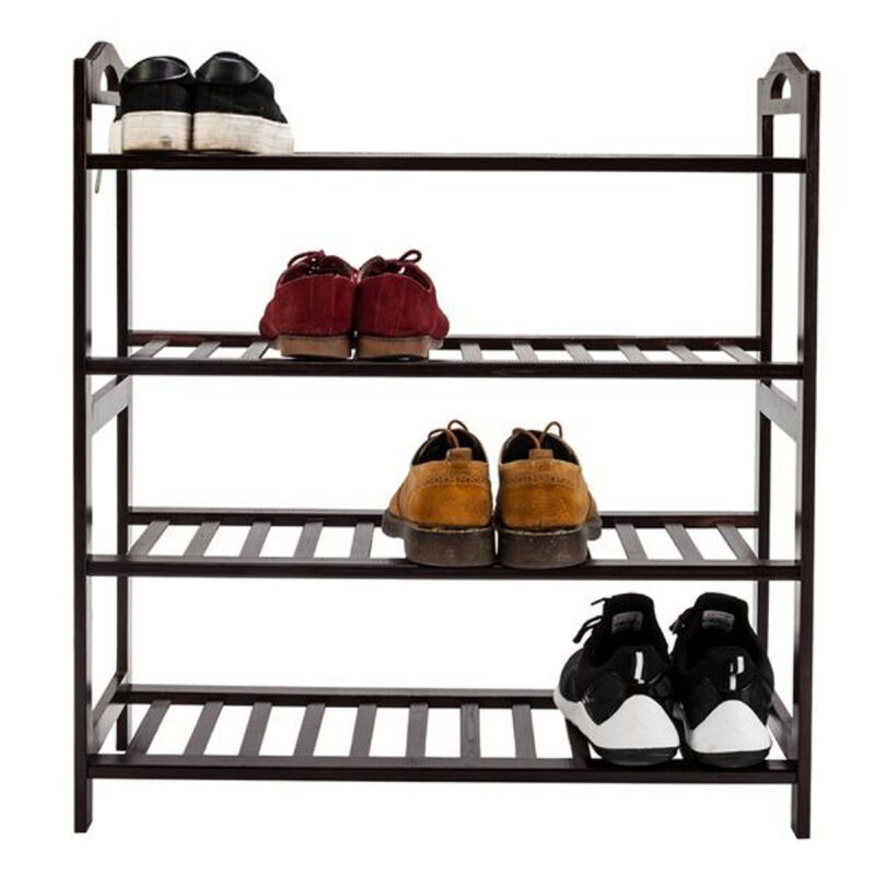 Space-Saving 4-Tier Wicker Shoe Rack with 12-Batten Design