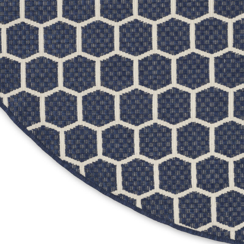 HomeRoots 8' Navy Blue And Ivory Geometric Indoor Outdoor Area Rug image number 4