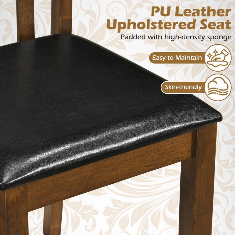 Wooden Dining Chair Set of 4 with Spindle Back and PU Leather Seats for Dining Area-Black image number 4