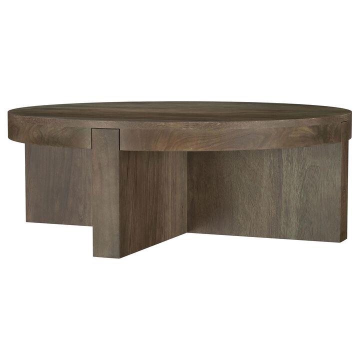 Kinaj Coffee Table, Dark Brown Solid Mango Wood, Round 38 Inch Top