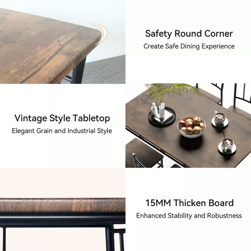 5 Piece Dining Table Set for 4, Kitchen Table and Chairs with Sturdy Metal Frame for Dining Room image number 4