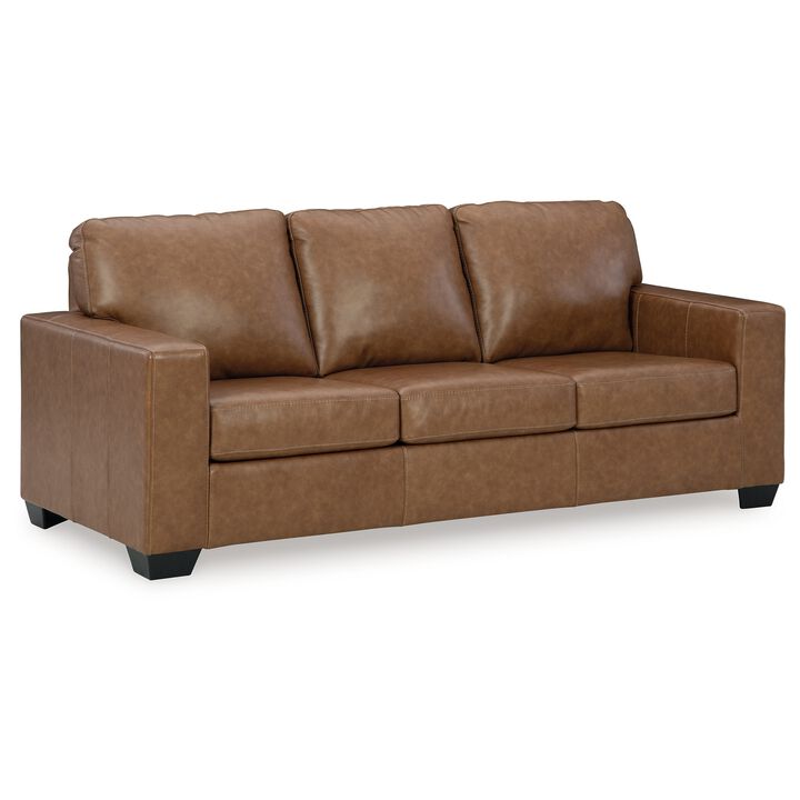 Miller Sofa, Brown Faux and Real Leather, Soft Cushions, 85 Inch