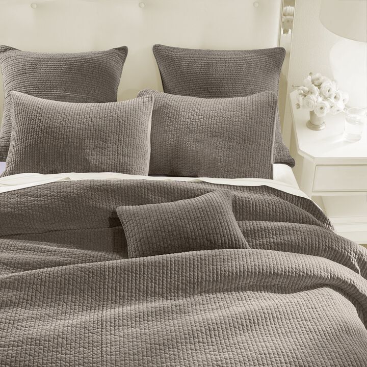 Stonewashed Taupe Cotton Velvet Full/Queen Quilt Set