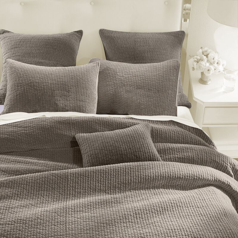Stonewashed Taupe Cotton Velvet Full/Queen Quilt Set image number 1