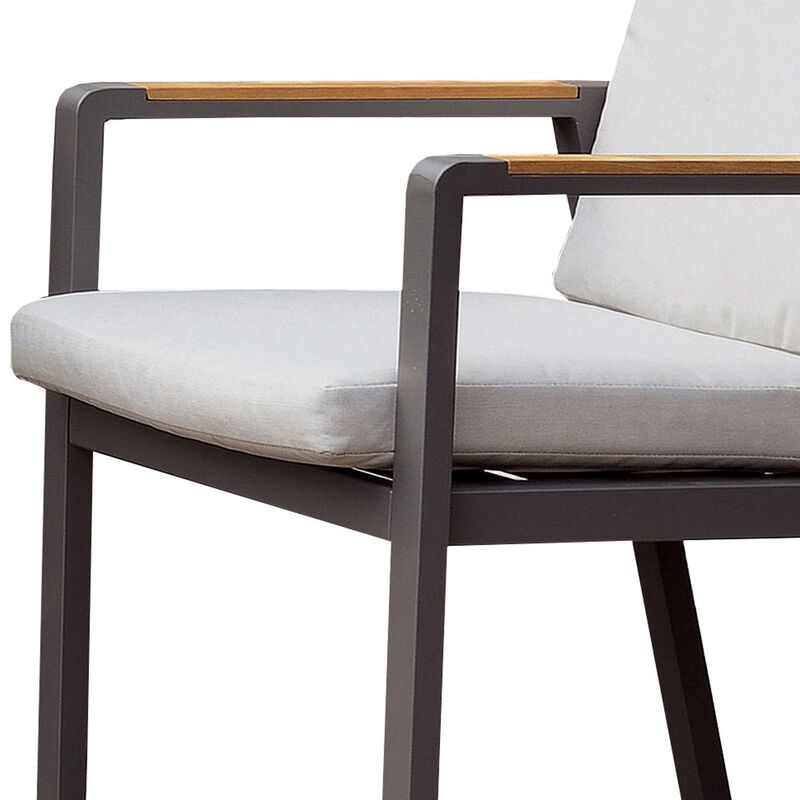 Aluminum Frame Arm Chair with Fabric Back and Seat Cushions, Gray-Benzara image number 3