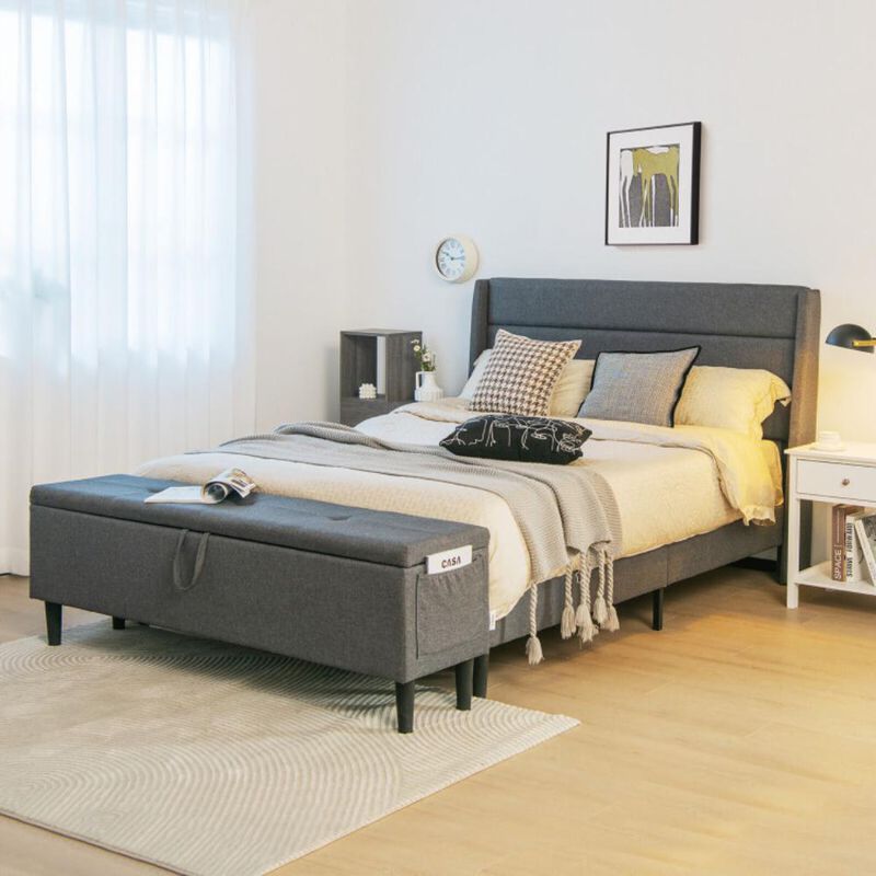 Hivvago Upholstered Bed Frame with Headboard and Storage Ottoman image number 2