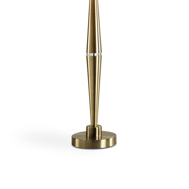 Modern Accent Table Lamp, White Linen Drum Shade, Gold Metal Tapered Base - Benzara