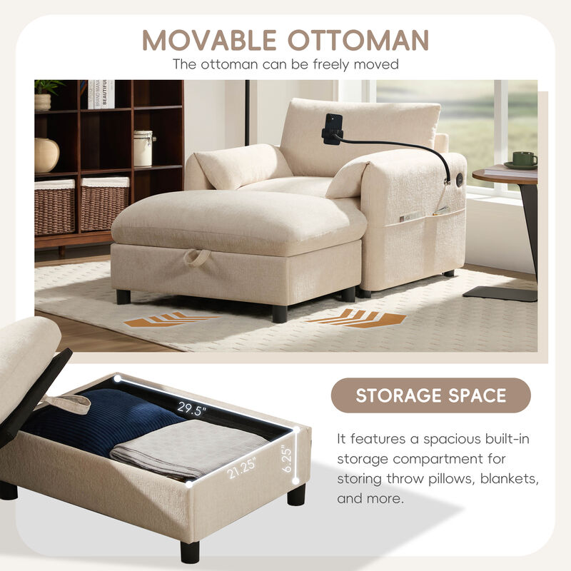 Merax Single Sofa with Storage Ottoman