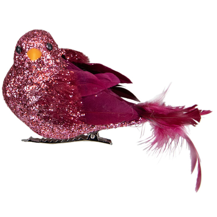 4" Burgundy Left Facing Bird Clip-on Christmas Ornament