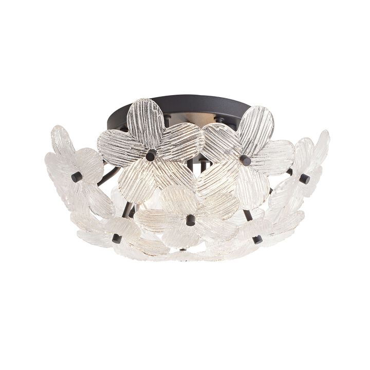 Estrella Modern 3-Light 16" Black Clear Glass Flower Flush Mount