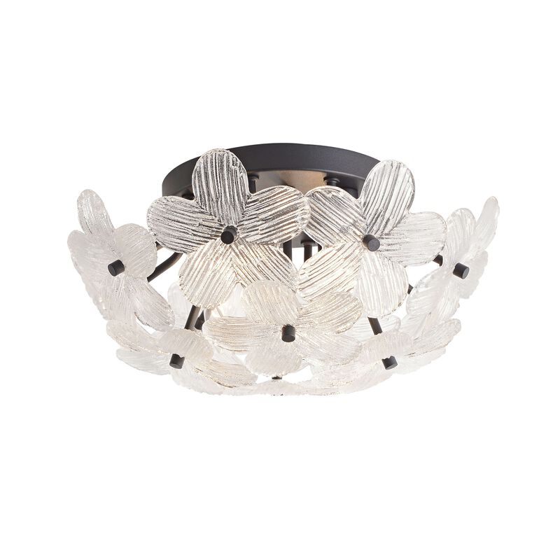 Estrella Modern 3-Light 16" Black Clear Glass Flower Flush Mount image number 0
