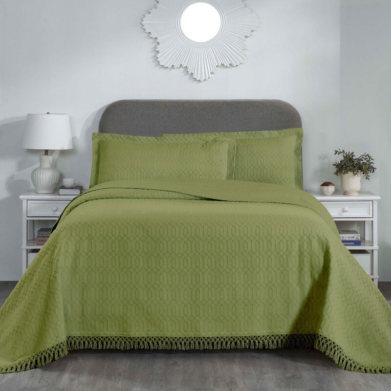 Geometric Fringe Cotton Bedspread Set, 3-Piece Lightweight Comfort image number 0