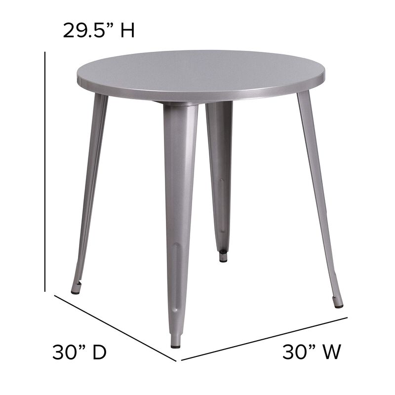 Flash Furniture Jeffrey Commercial Grade 30" Round Silver Metal Indoor-Outdoor Table