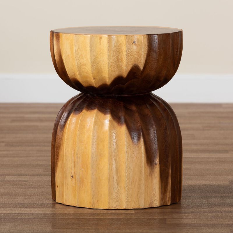 bali & pari Noleta Hand-carved Suar Wood Side Table &ndash; Sculptural Hourglass Accent Table with Natural Grain, Modern Boho Style for Living Room or Bedroom image number 7