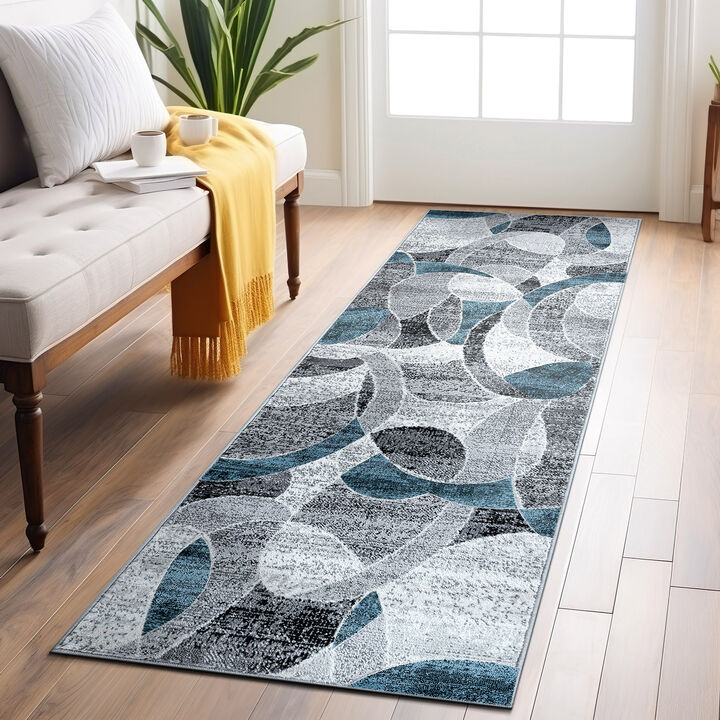 World Rug Gallery Contemporary Distressed Circle Area Rug:  Geometric,  Low Pile,  Stain & Fade Resistant