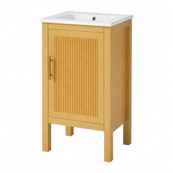 ELEMENT ACE 18 Inch Compact Bathroom Vanity with Integrated Ceramic Sink, Adjustable Storage Shelf, Soft-Closing Hinges for Small Bathroom Space Solutions