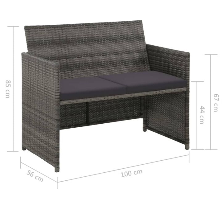 vidaXL 2 Seater Garden Sofa with Cushions Gray Poly Rattan