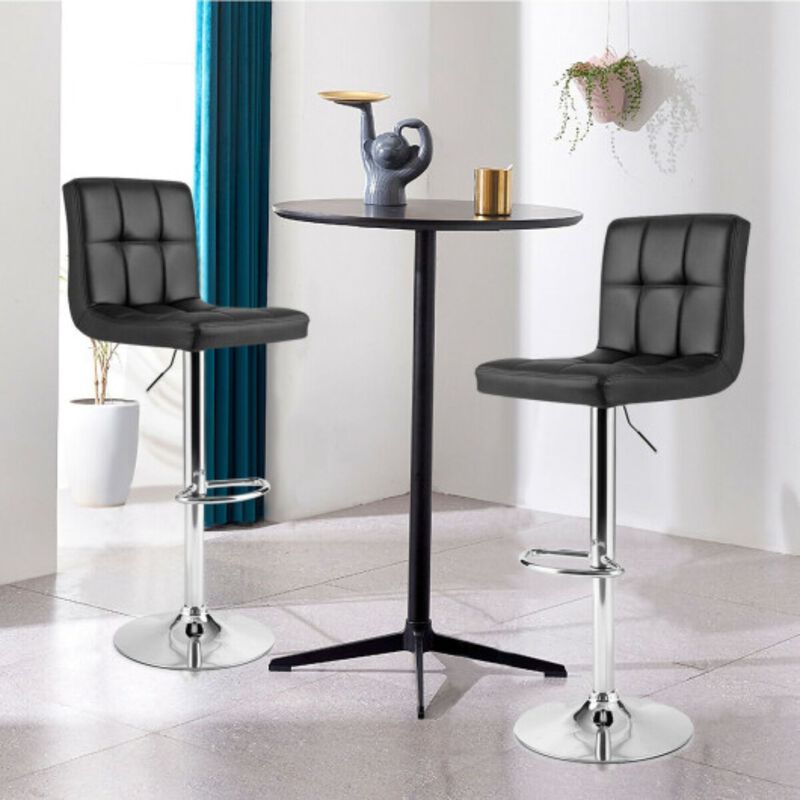Set of 2 Square Swivel Adjustable PU Leather Bar Stools with Back and Footrest image number 3