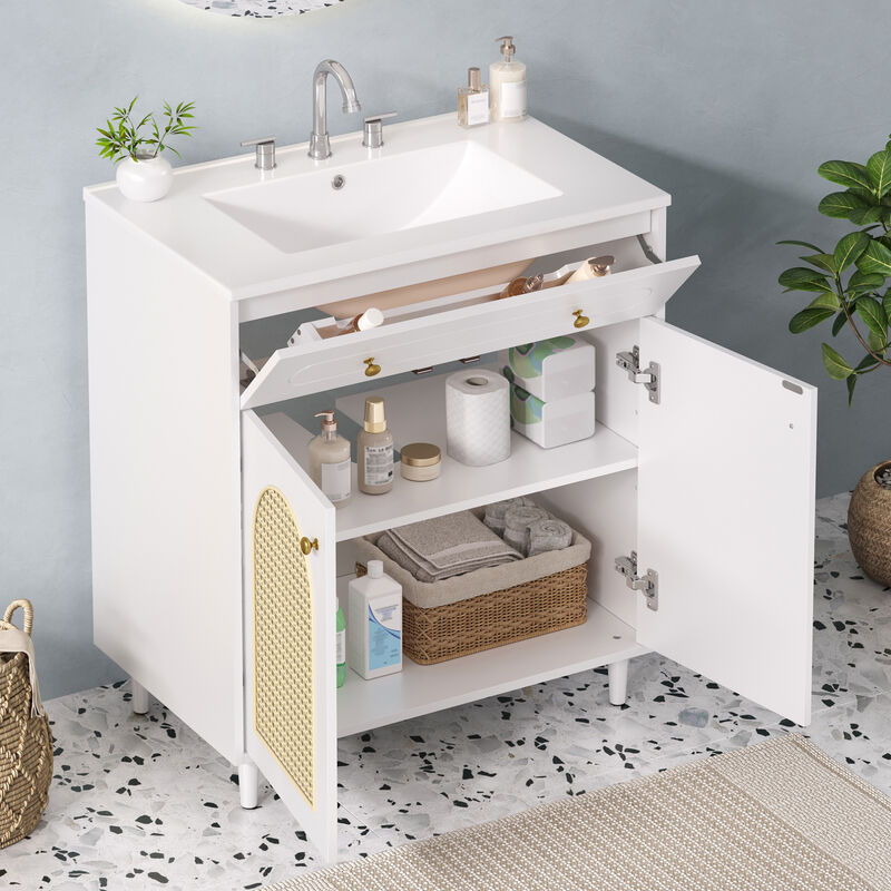 30" Bathroom Vanity with Sink, Storage Cabinet, Adjustable Shelf and Drawer image number 9